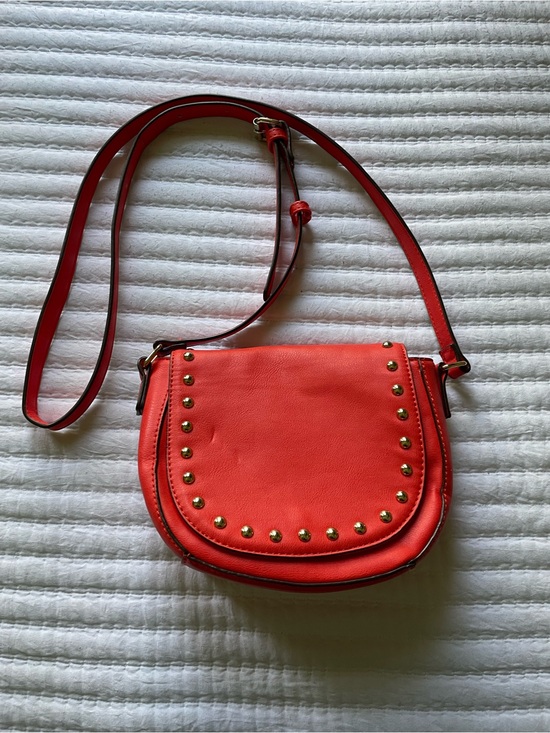 JustFab Handbags - JustFab Orange Studded Saddle Crossbody Purse